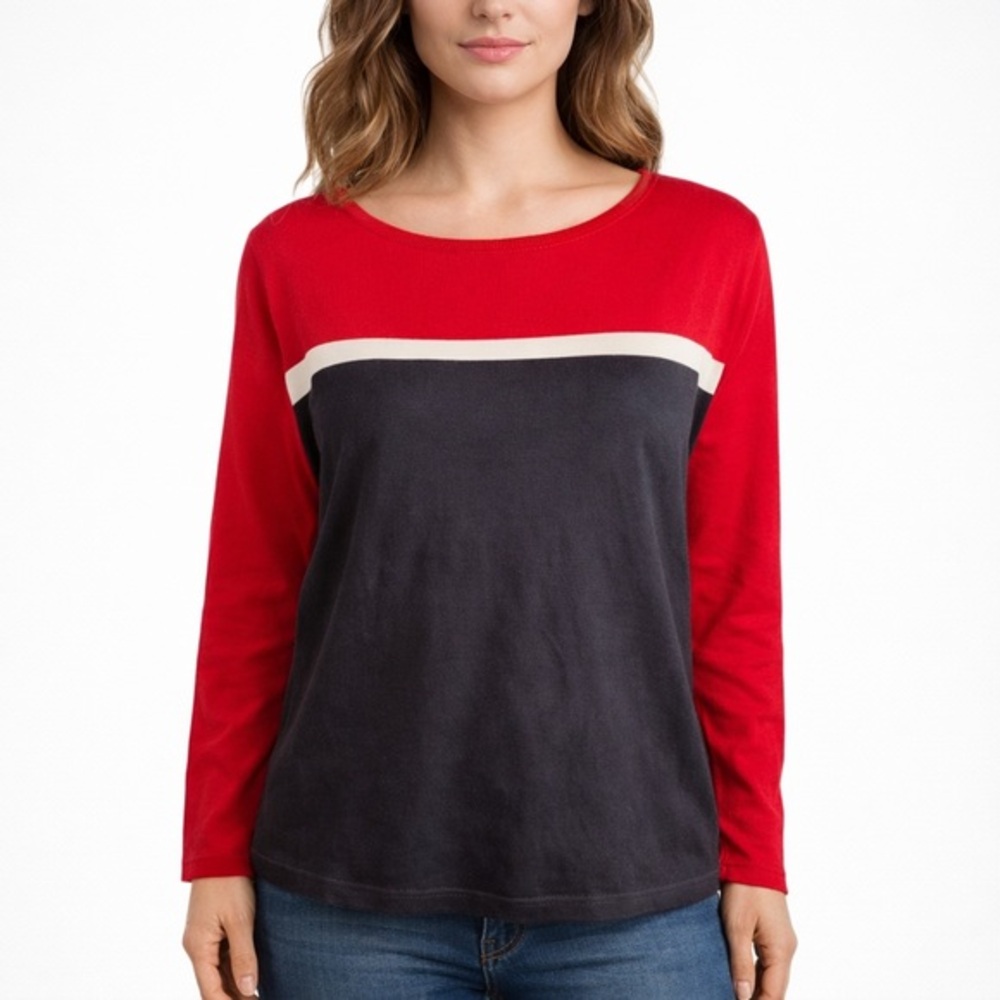 Pendleton Women’s Colorblock Silk Blend Sweater – Red, Navy & White – Size L-USA